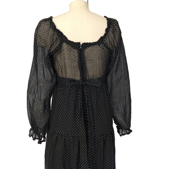 VTG 70s Prairie Maxi Dress Size S Black Polka Dot Embroidered Gunne Sax Style - Picture 6 of 10